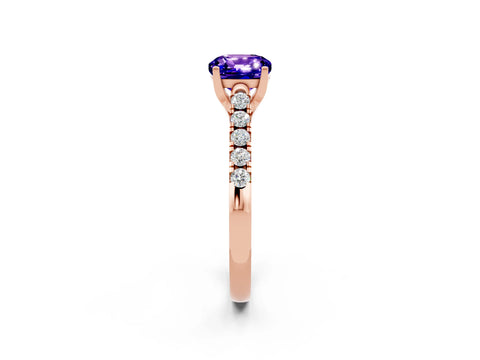Rose gold {shape_name} Tanzanite Solitaire Ring with Pavé Band and Four-Prong Setting_2