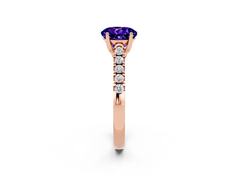 Rose gold {shape_name} Tanzanite Solitaire Ring with Pavé Band and Four-Prong Setting_2
