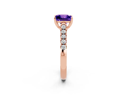 Rose gold {shape_name} Tanzanite Solitaire Ring with Pavé Band and Four-Prong Setting_2