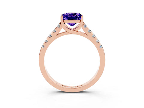 Rose gold {shape_name} Tanzanite Solitaire Ring with Pavé Band and Four-Prong Setting_3