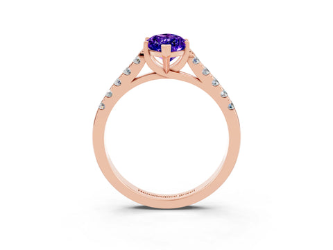 Rose gold {shape_name} Tanzanite Solitaire Ring with Pavé Band and Four-Prong Setting_3