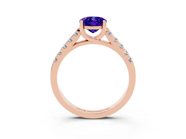 Rose gold Oval Cut Tanzanite Pavé Band Solitaire Ring with Prong Setting