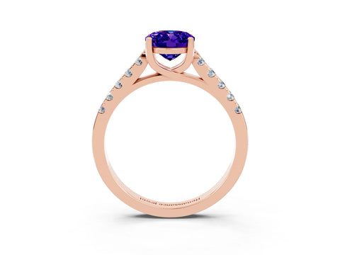 Rose gold {shape_name} Tanzanite Solitaire Ring with Pavé Band and Four-Prong Setting_3