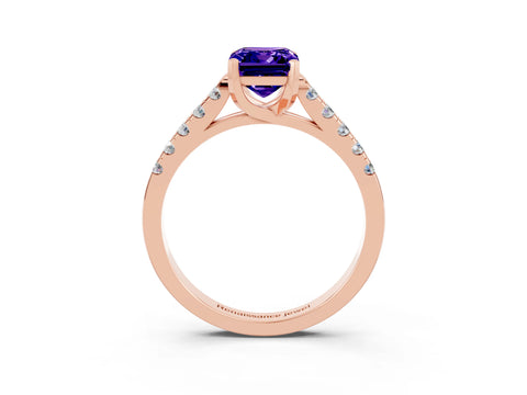 Rose gold {shape_name} Tanzanite Solitaire Ring with Pavé Band and Four-Prong Setting_3