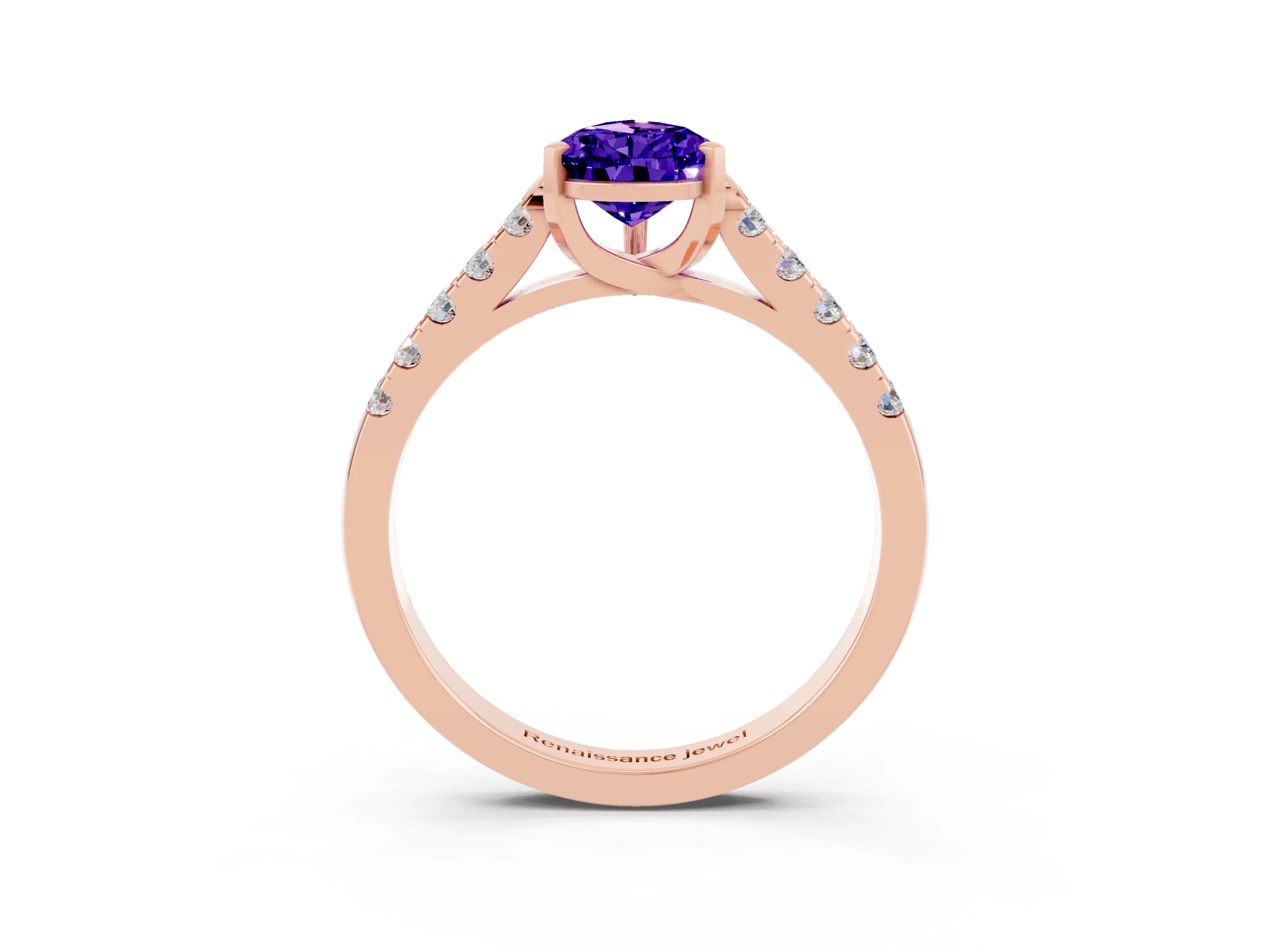 Rose gold {shape_name} Tanzanite Solitaire Ring with Pavé Band and Four-Prong Setting_3