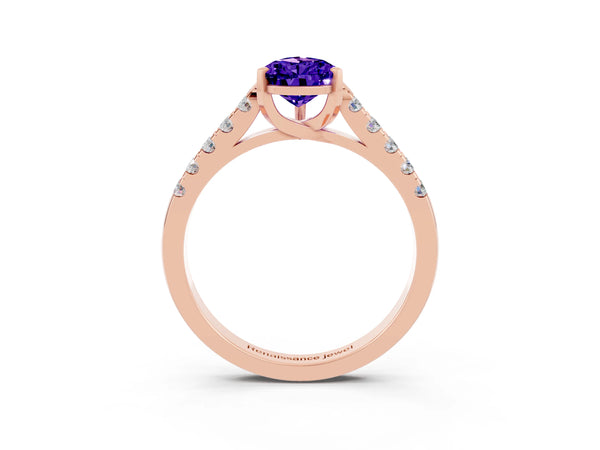 Rose gold Pear Cut Tanzanite Pavé Band Solitaire Ring with Prong Setting