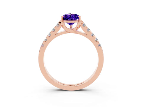 Rose gold {shape_name} Tanzanite Solitaire Ring with Pavé Band and Four-Prong Setting_3