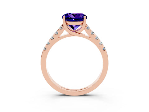 Rose gold {shape_name} Tanzanite Solitaire Ring with Pavé Band and Four-Prong Setting_3