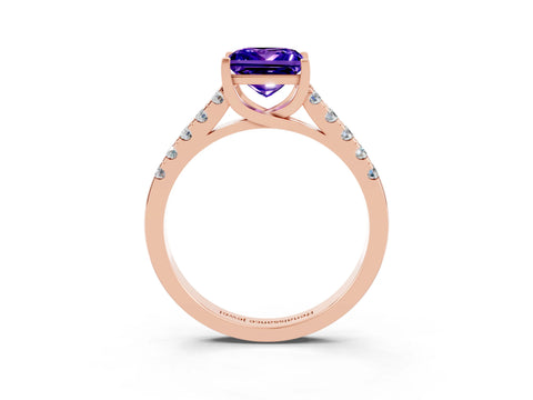 Rose gold {shape_name} Tanzanite Solitaire Ring with Pavé Band and Four-Prong Setting_3