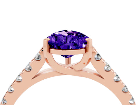 Rose gold {shape_name} Tanzanite Solitaire Ring with Pavé Band and Four-Prong Setting_4
