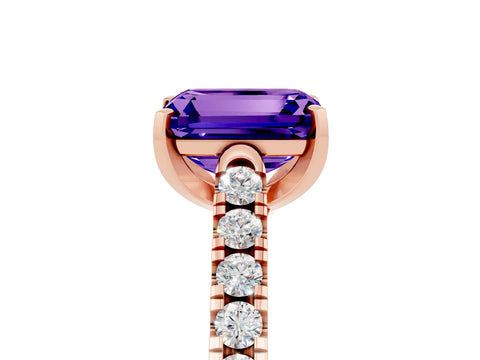 Rose gold {shape_name} Tanzanite Solitaire Ring with Pavé Band and Four-Prong Setting_5