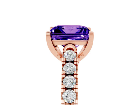 Rose gold {shape_name} Tanzanite Solitaire Ring with Pavé Band and Four-Prong Setting_5