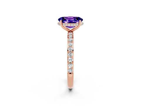 Rose gold {shape_name} Tanzanite Solitaire Ring with Pavé Band and Hidden Halo_2