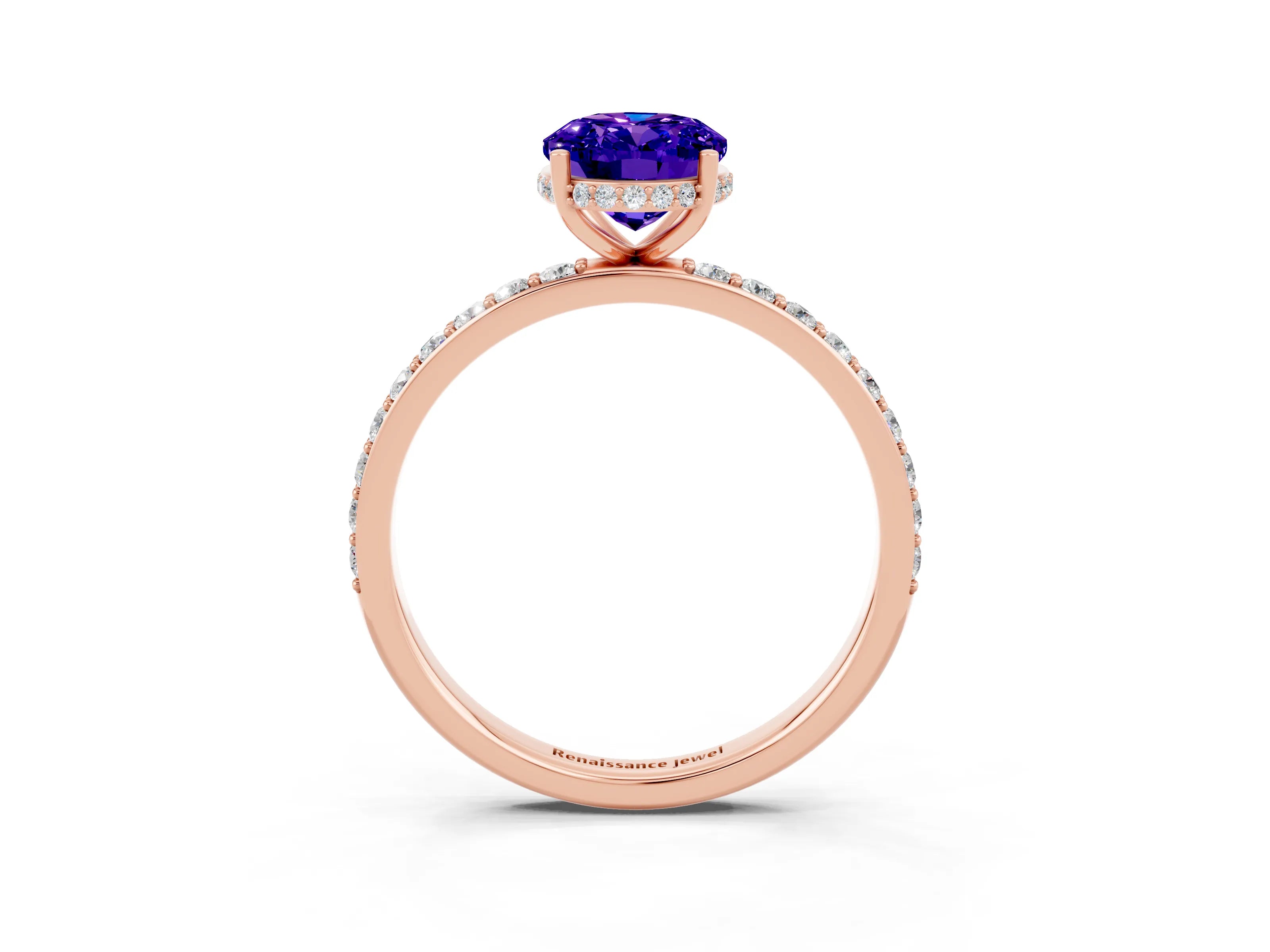 Rose gold {shape_name} Tanzanite Solitaire Ring with Pavé Band and Hidden Halo_3