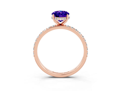 Rose gold {shape_name} Tanzanite Solitaire Ring with Pavé Band and Hidden Halo_3