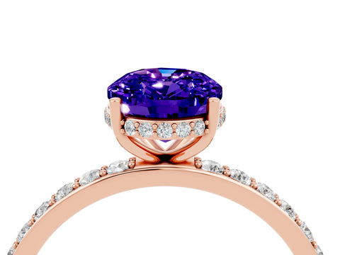 Rose gold {shape_name} Tanzanite Solitaire Ring with Pavé Band and Hidden Halo_4