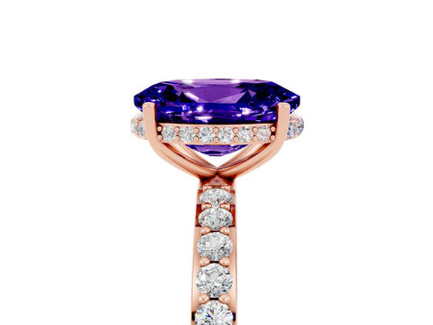 Rose gold {shape_name} Tanzanite Solitaire Ring with Pavé Band and Hidden Halo_5