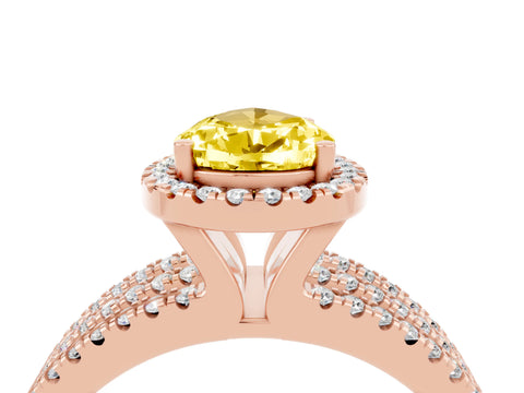 Rose gold {shape_name} Yellow Sapphire Halo Engagement Ring with Split Shank and Four-Prong Setting_4
