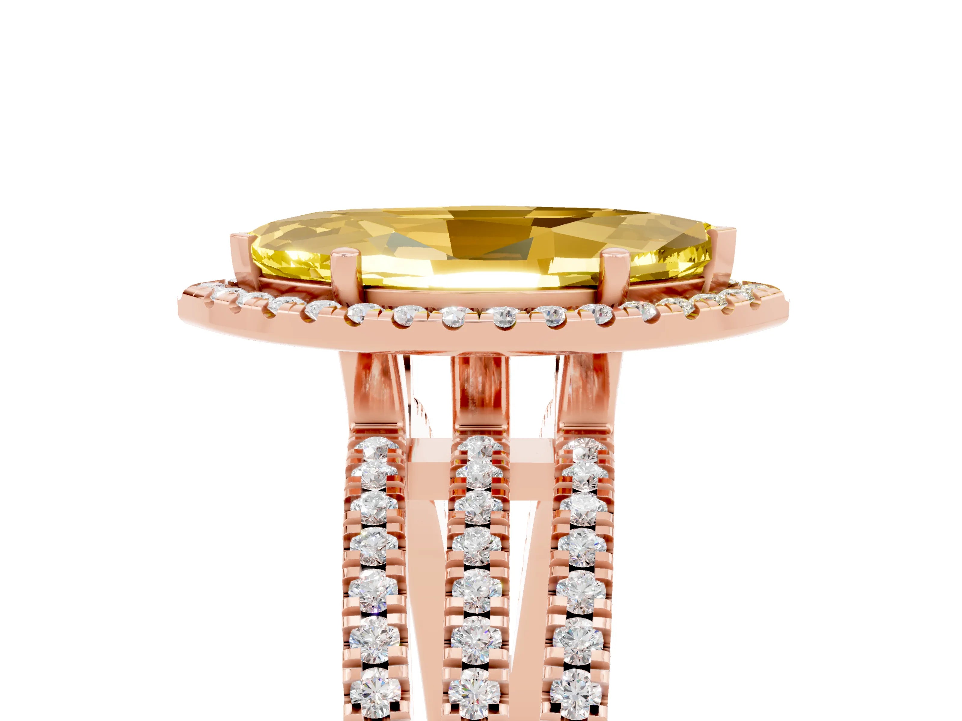 Rose gold {shape_name} Yellow Sapphire Halo Engagement Ring with Split Shank and Four-Prong Setting_5