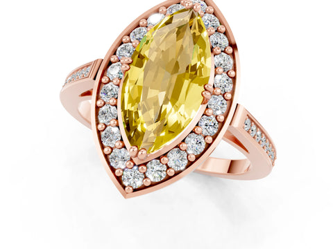 Rose gold {shape_name} Yellow Sapphire Halo Ring with Split Shank and Four-Prong Setting_1