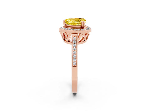 Rose gold {shape_name} Yellow Sapphire Halo Ring with Split Shank and Four-Prong Setting_2