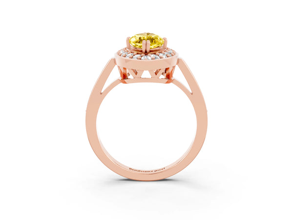 Rose gold Marquise Cut Yellow Sapphire Halo Ring with Split Shank and Four-Prong Setting
