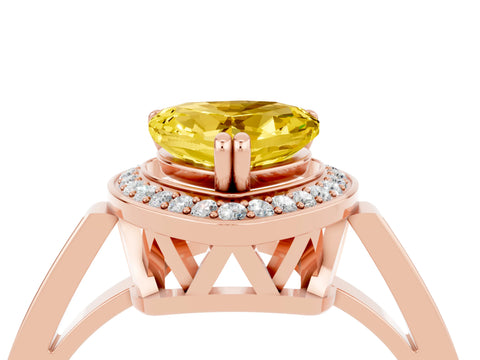Rose gold {shape_name} Yellow Sapphire Halo Ring with Split Shank and Four-Prong Setting_4