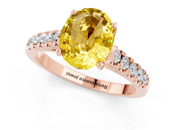 Rose gold Oval Cut Yellow Sapphire Pavé Band Solitaire Ring with Prong Setting