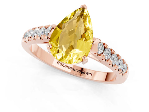 Rose gold {shape_name} Yellow Sapphire Solitaire Ring with Pavé Band and Four-Prong Setting_1