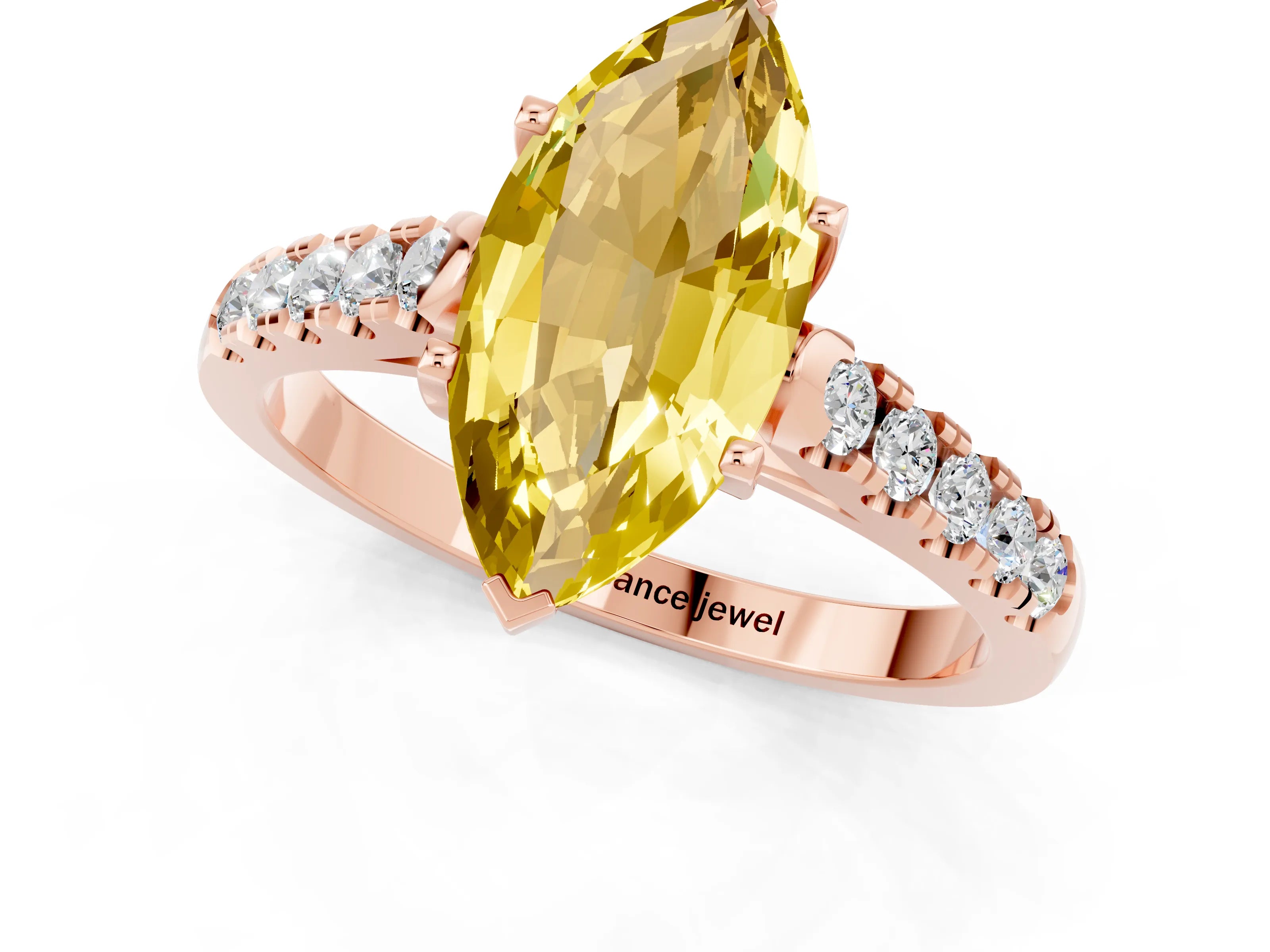 Rose gold {shape_name} Yellow Sapphire Solitaire Ring with Pavé Band and Four-Prong Setting_1