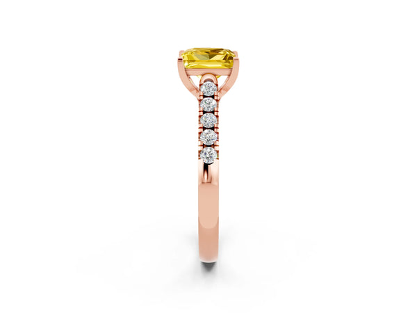 Rose gold Princess Cut Yellow Sapphire Pavé Band Solitaire Ring with Prong Setting
