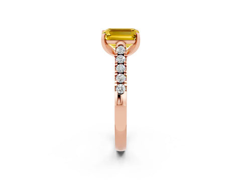 Rose gold {shape_name} Yellow Sapphire Solitaire Ring with Pavé Band and Four-Prong Setting_2