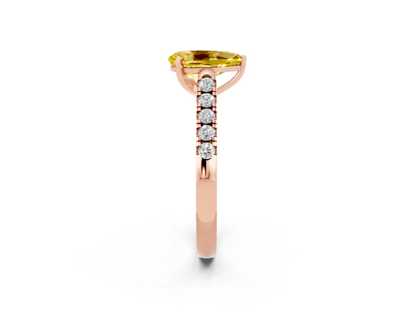 Rose gold Pear Cut Yellow Sapphire Pavé Band Solitaire Ring with Prong Setting