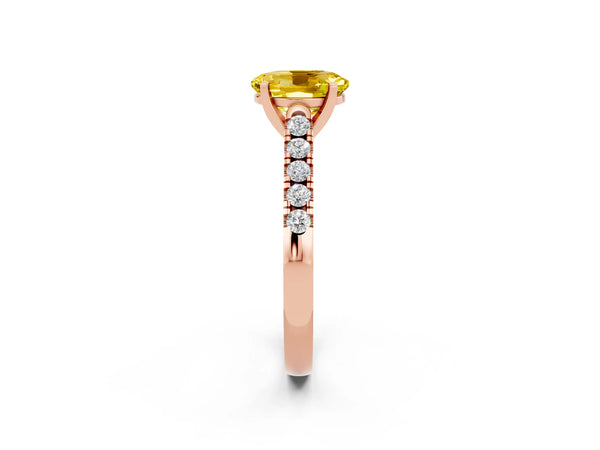 Rose gold Oval Cut Yellow Sapphire Pavé Band Solitaire Ring with Prong Setting