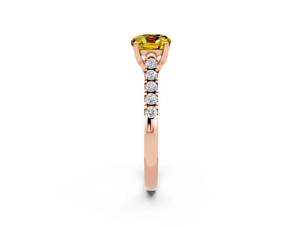 Rose gold Cushion Cut Yellow Sapphire Pavé Band Solitaire Ring with Prong Setting