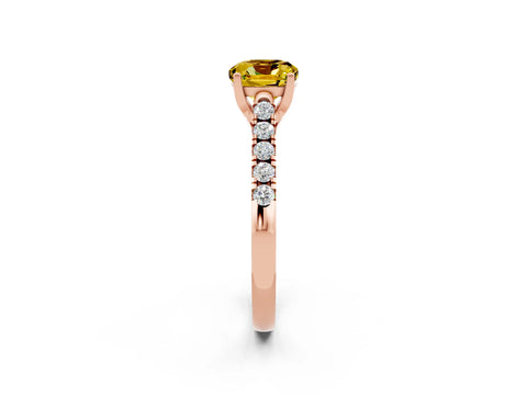 Rose gold {shape_name} Yellow Sapphire Solitaire Ring with Pavé Band and Four-Prong Setting_2