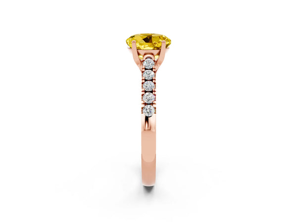 Rose gold Round Cut Yellow Sapphire Pavé Band Solitaire Ring with Prong Setting