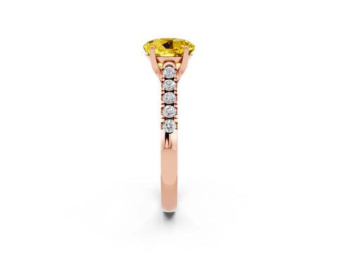 Rose gold {shape_name} Yellow Sapphire Solitaire Ring with Pavé Band and Four-Prong Setting_2