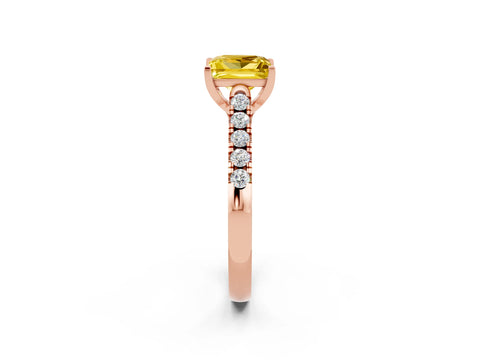 Rose gold {shape_name} Yellow Sapphire Solitaire Ring with Pavé Band and Four-Prong Setting_2