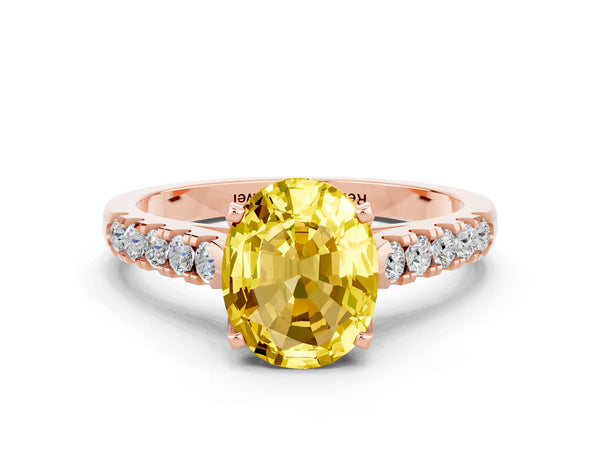 Rose gold Oval Cut Yellow Sapphire Pavé Band Solitaire Ring with Prong Setting