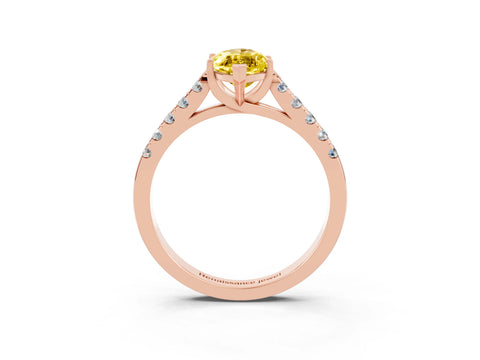 Rose gold {shape_name} Yellow Sapphire Solitaire Ring with Pavé Band and Four-Prong Setting_3