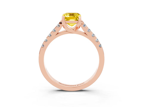 Rose gold {shape_name} Yellow Sapphire Solitaire Ring with Pavé Band and Four-Prong Setting_3