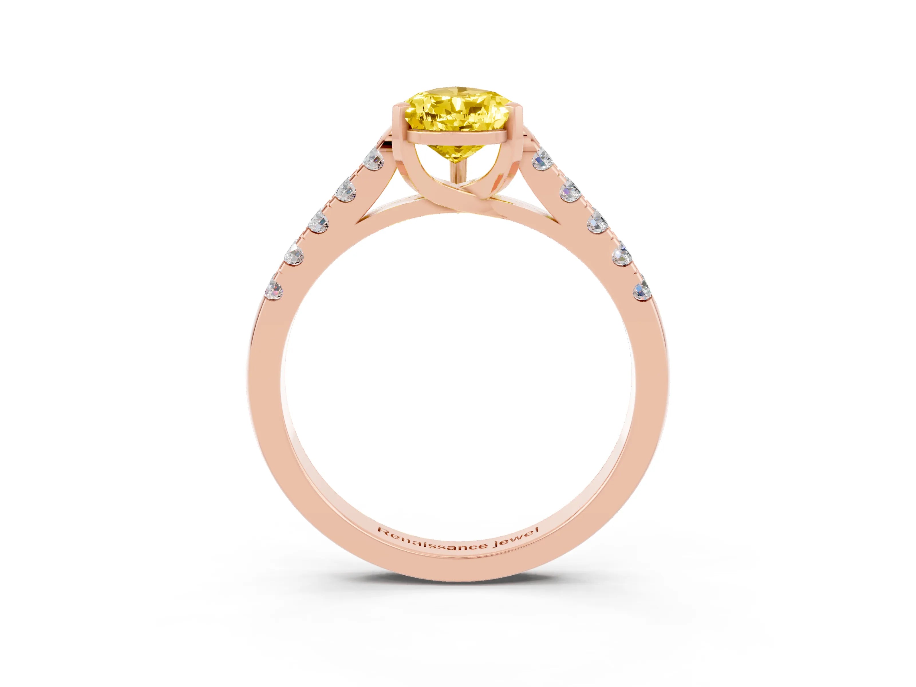 Rose gold {shape_name} Yellow Sapphire Solitaire Ring with Pavé Band and Four-Prong Setting_3