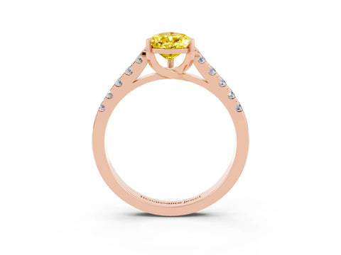 Rose gold {shape_name} Yellow Sapphire Solitaire Ring with Pavé Band and Four-Prong Setting_3