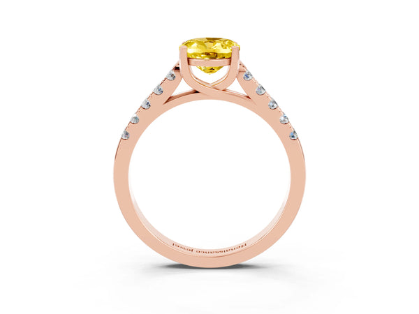 Rose gold Oval Cut Yellow Sapphire Pavé Band Solitaire Ring with Prong Setting