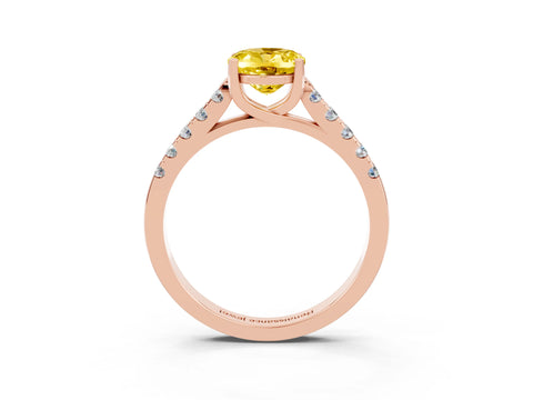 Rose gold {shape_name} Yellow Sapphire Solitaire Ring with Pavé Band and Four-Prong Setting_3