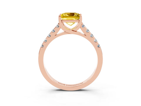 Rose gold {shape_name} Yellow Sapphire Solitaire Ring with Pavé Band and Four-Prong Setting_3