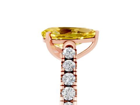Rose gold {shape_name} Yellow Sapphire Solitaire Ring with Pavé Band and Four-Prong Setting_5