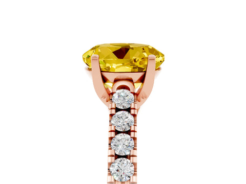 Rose gold {shape_name} Yellow Sapphire Solitaire Ring with Pavé Band and Four-Prong Setting_5