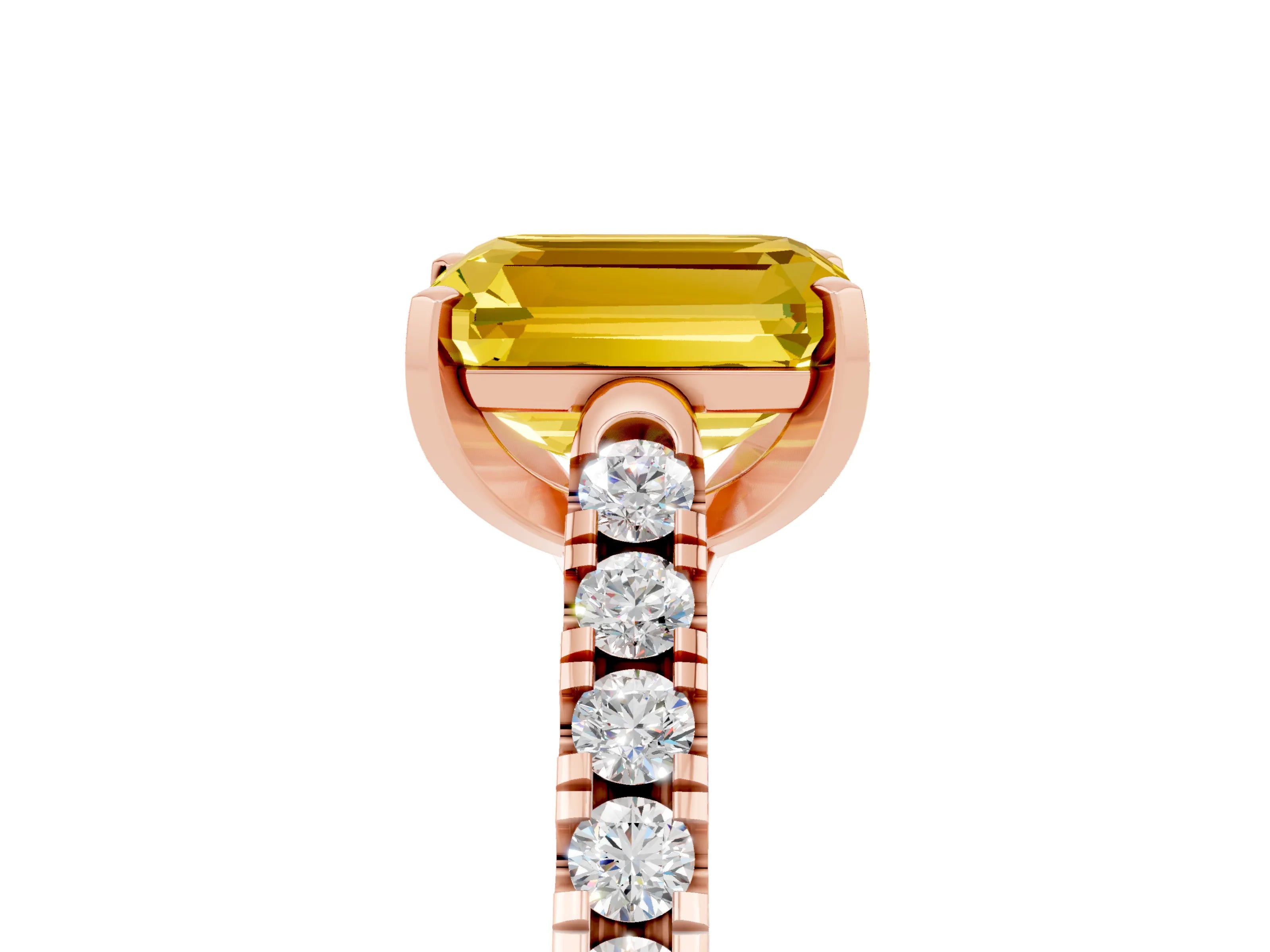 Rose gold {shape_name} Yellow Sapphire Solitaire Ring with Pavé Band and Four-Prong Setting_5